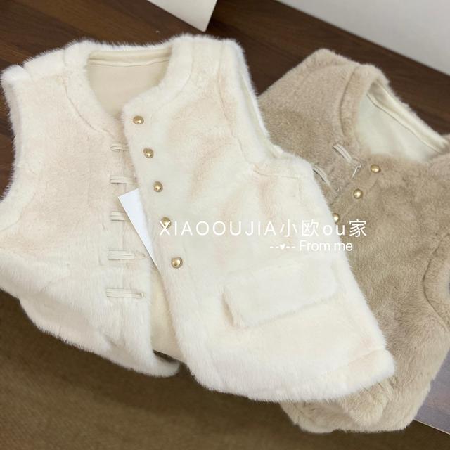 中国风毛马甲女冬仿皮草国风短款皮毛一体马夹上衣冬季毛毛坎肩