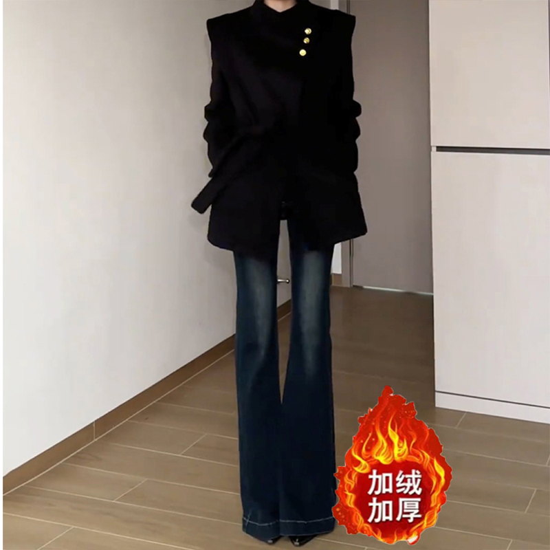 美式复古百搭微喇牛仔裤女秋冬2025新款气质显瘦显高修身喇叭裤子