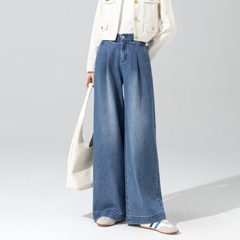 韩系风格穿搭高级感牛仔裤女2025秋季新款天丝棉阔腿裤汉麻直筒裤