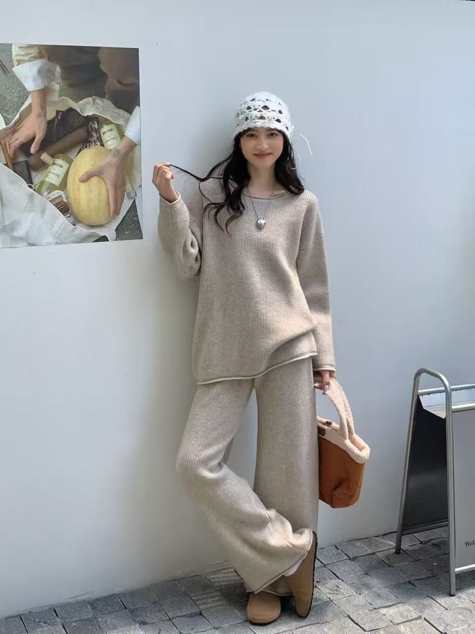 慵懒风时尚套装秋冬针织秋冬时尚长裤宽松长袖