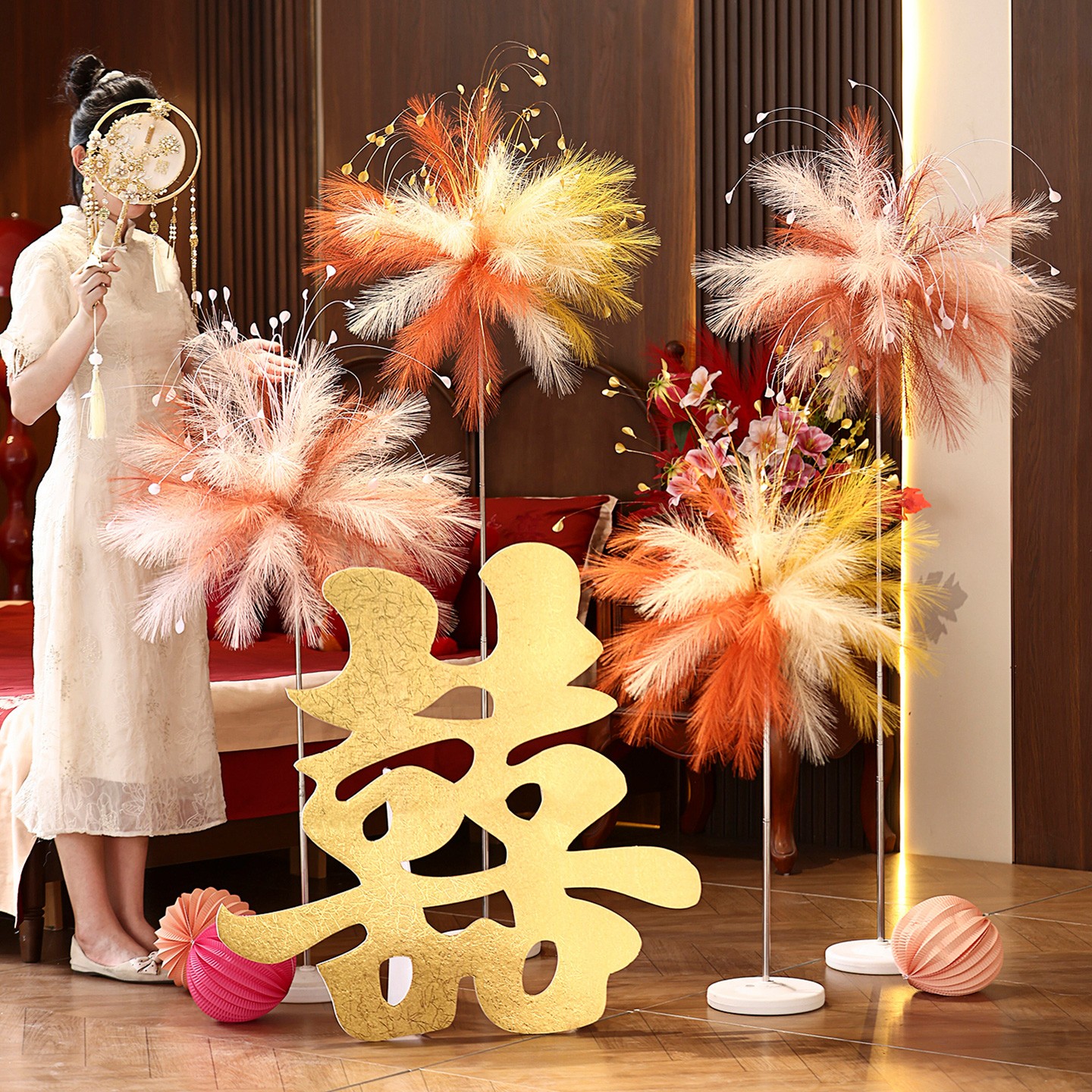 菲寻婚房布置套装结婚客厅装饰芦苇烟花路引摆件喜字背景氛围道具