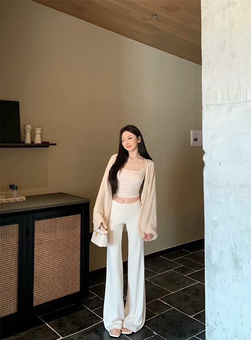 松弛感三件套女吊带背心针织开衫微辣休闲裤修身套装#22725