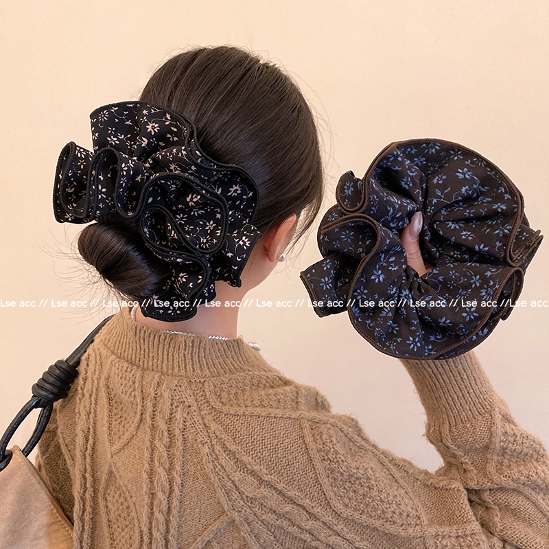 复古碎花四层布艺大肠发圈女气质扎头发丸子头发绳低马尾头绳皮筋