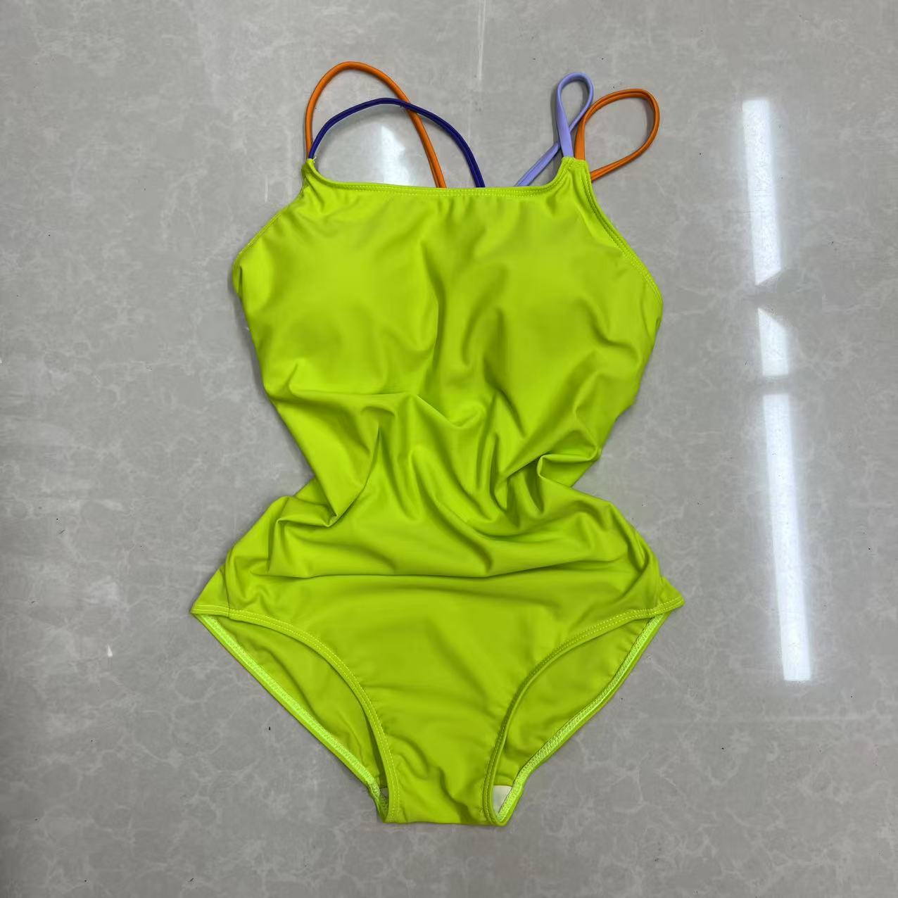 【UP同款】银光绿女士三角连体泳衣绿色紧身女款无袖夏季