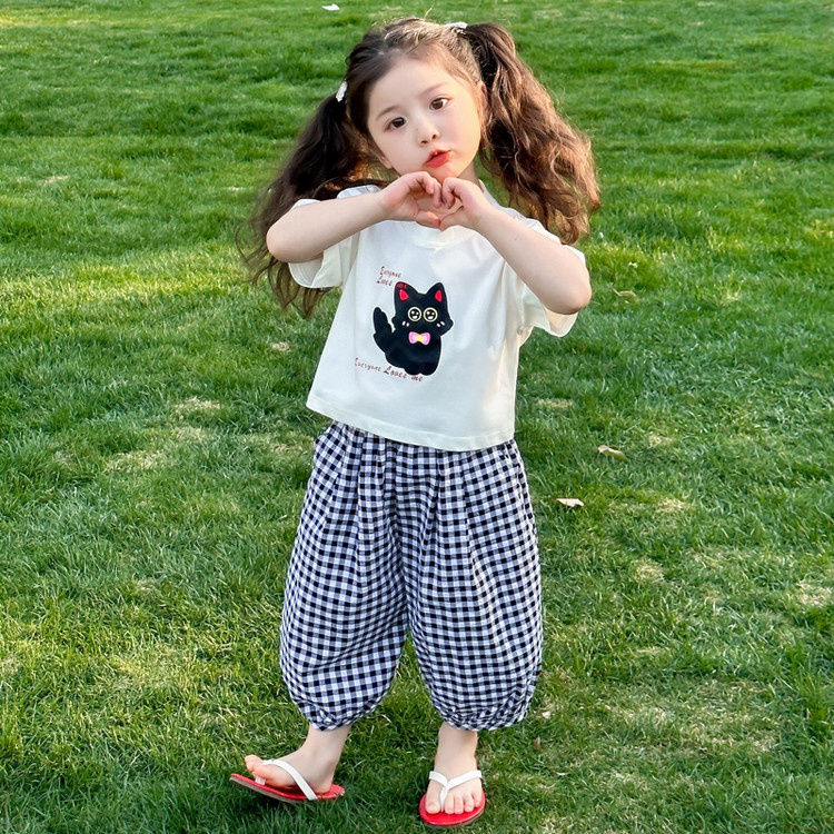 戴维贝拉【断码】女童可爱卡通印花短袖套装2025夏季新款休闲宽松上