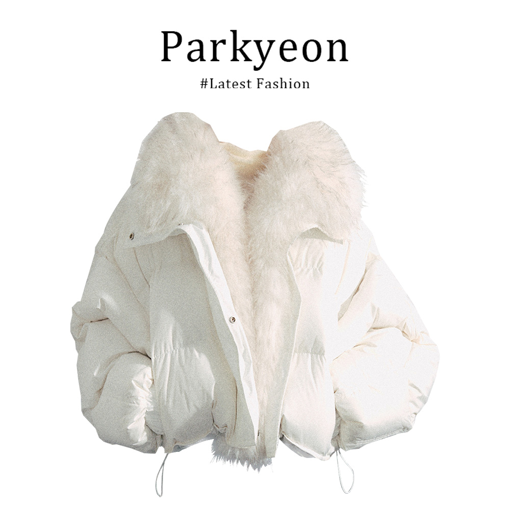 INS CEC韩式小众不撞款时尚风拼接奶白色毛领拼接短款棉服外套