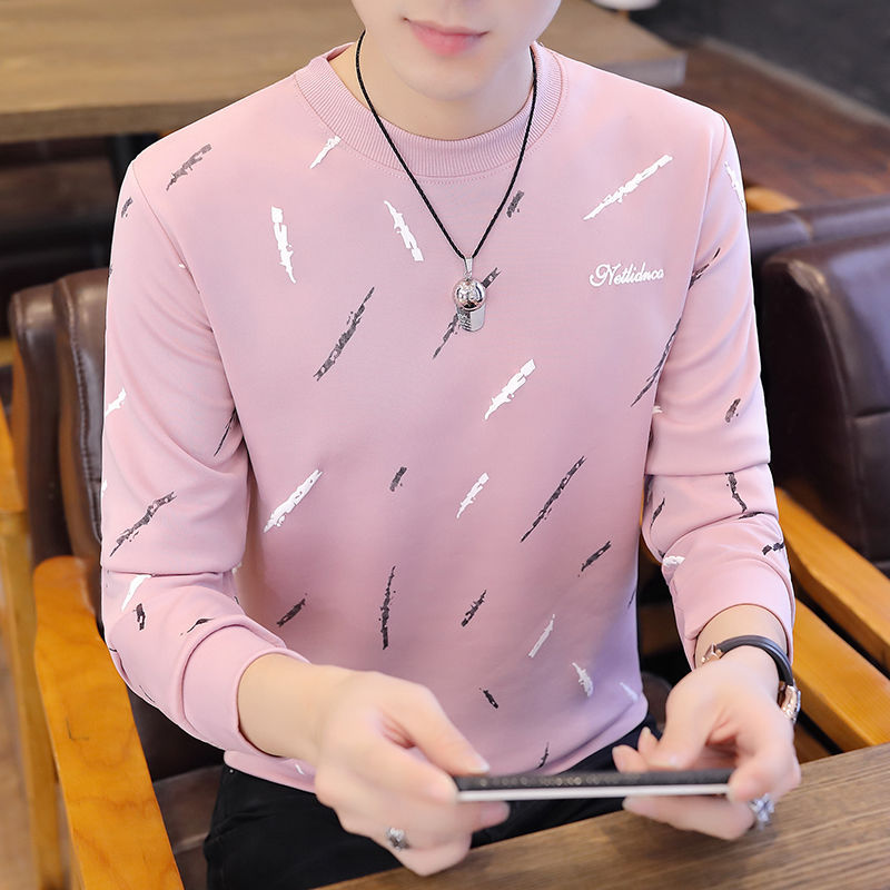 新款青年男长袖t恤男士春秋季韩版学生套圆领打底衫潮流休闲男装