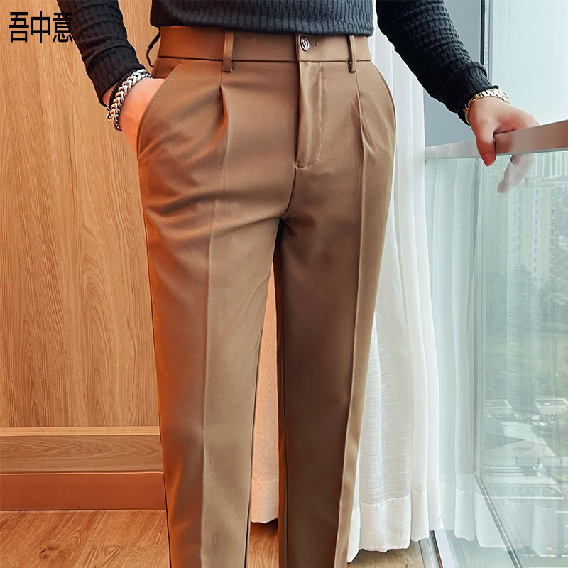 松紧腰裤子男款爆款2025新款商务正装西装裤直筒小脚垂感西裤男