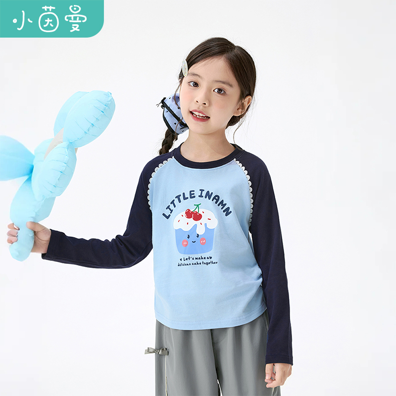 小茵曼女童长袖t恤卡通印花25秋季儿童中大童纯棉打底衫GO3853311