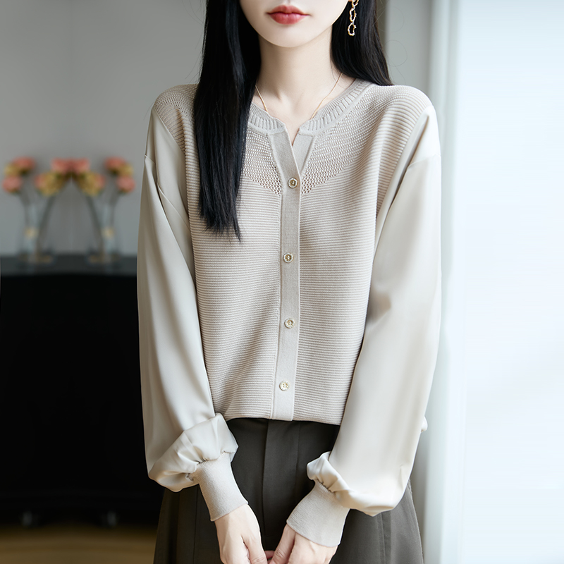 春*竹羊毛衫春秋显瘦遮肉宽松时尚休闲洋气雪纺拼接针织衫打底衫