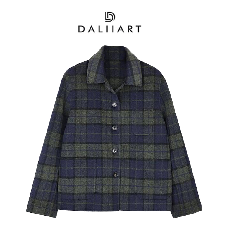 大丽苏格兰格纹意大利90支美利奴羊毛3W针复古双面呢大衣DLWT0692