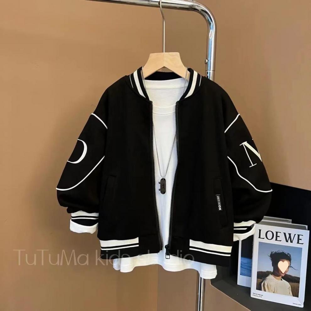 男童棒球服外套秋冬加绒洋气棒球领儿童运动上衣夹克童装拉链衫潮