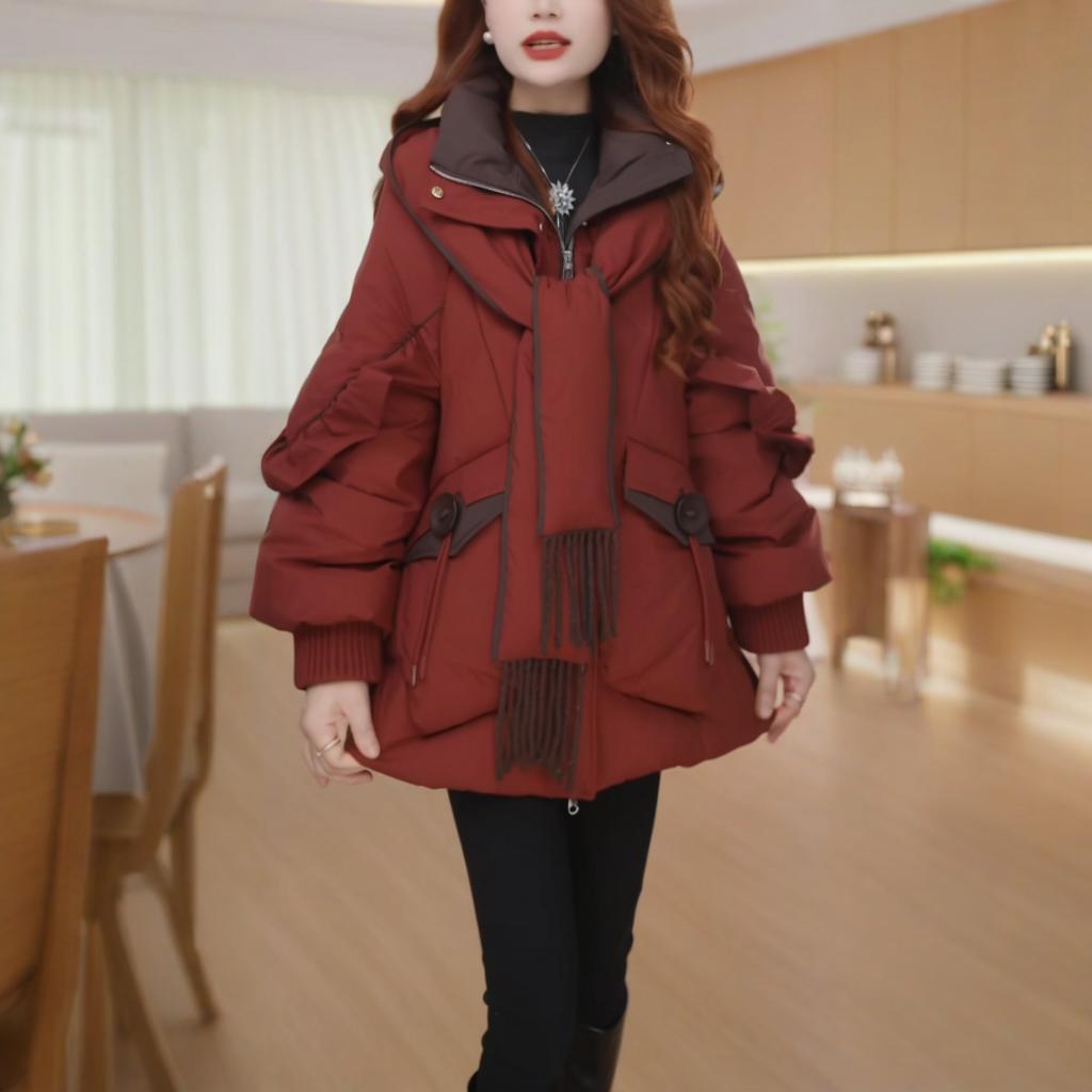 冬季新款羽绒服时尚气质休闲女神收腰显瘦减龄百搭设计师围巾款款