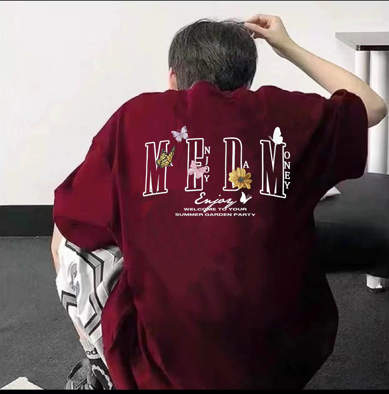 100%重磅纯棉短袖T恤新款美式玫瑰字母潮牌夏季流行宽松半袖上衣i