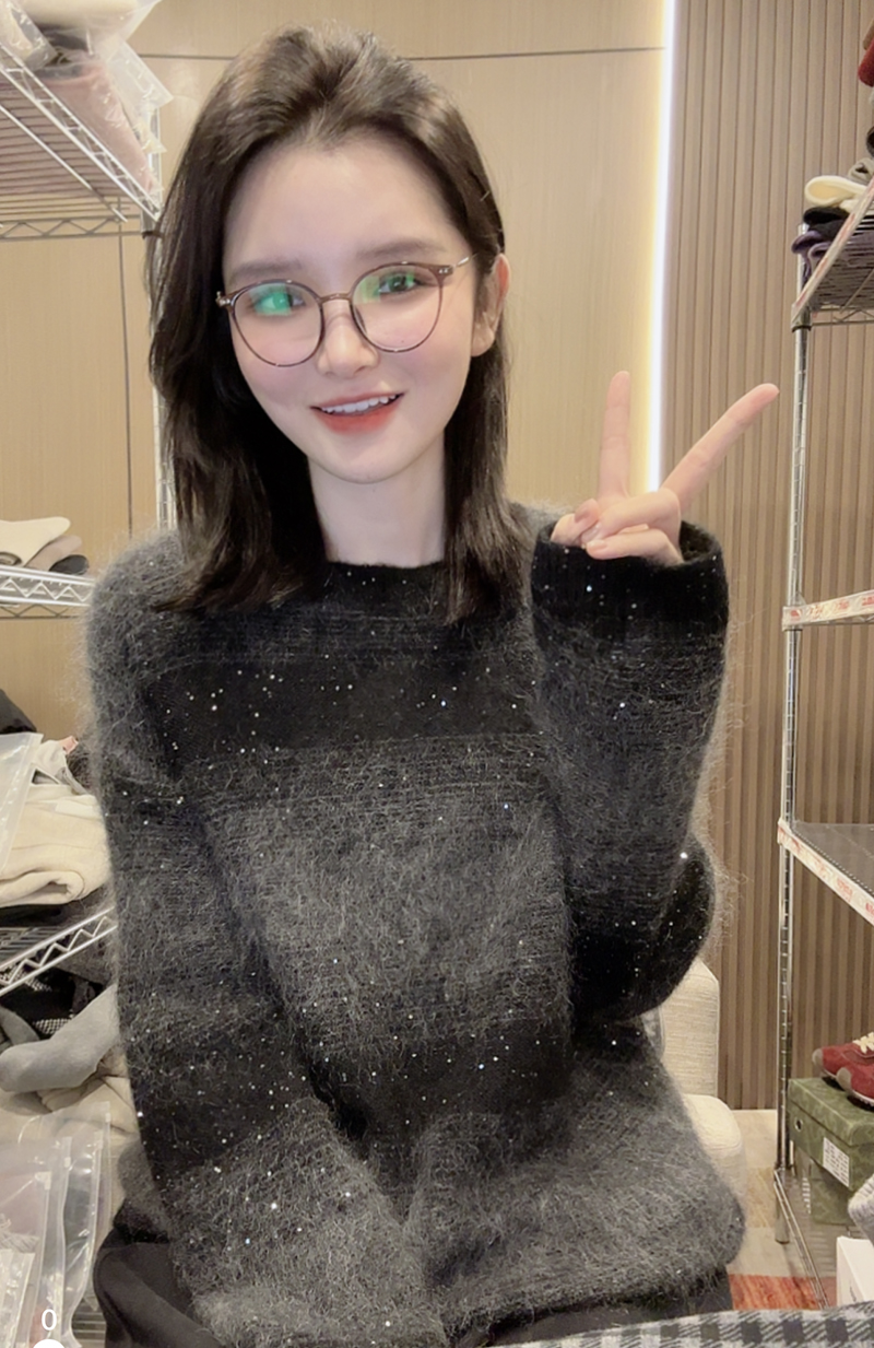 【羊驼满天星】时髦加厚！冬天的第一件闪闪的慵懒宽松条纹毛衣女