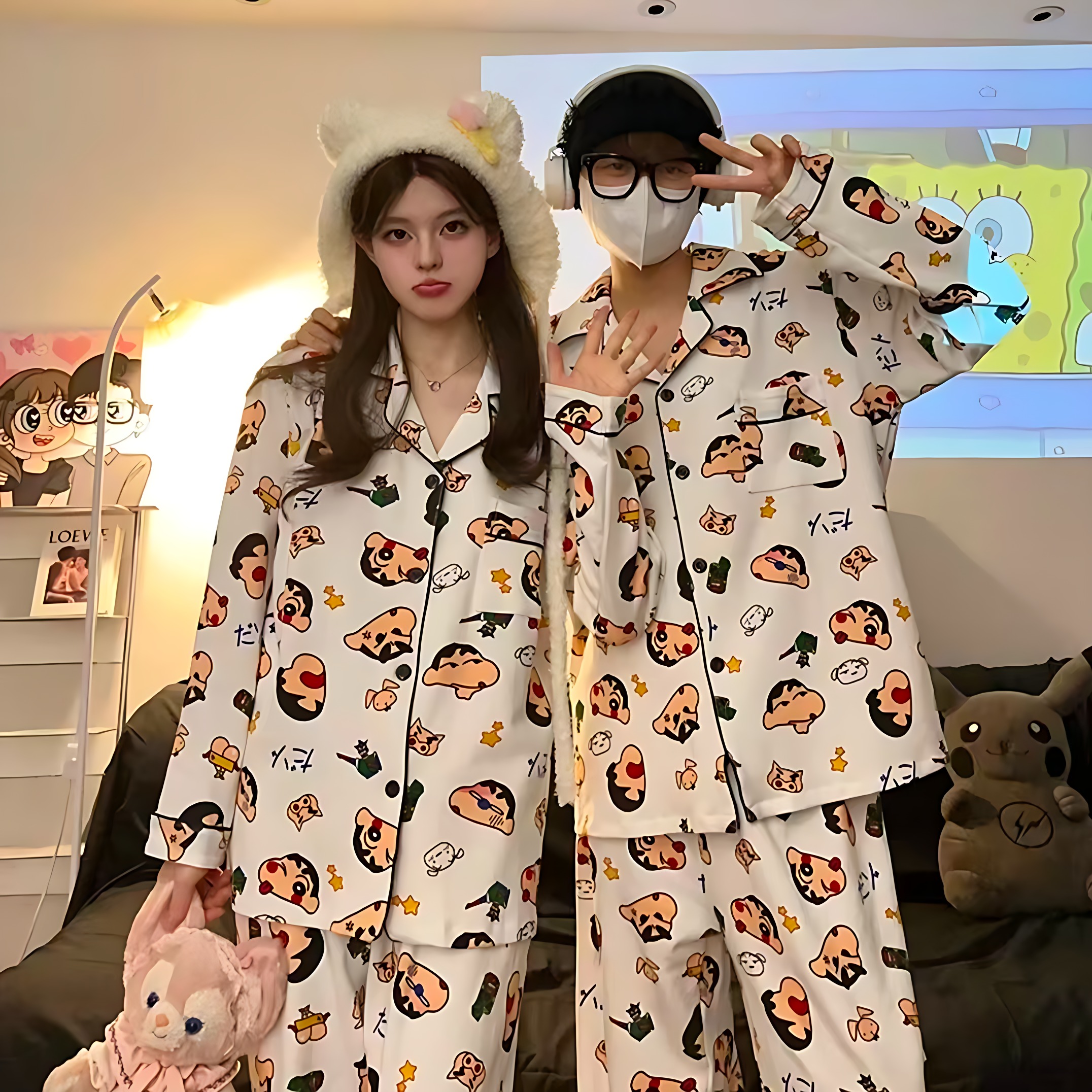 情侣装睡衣女春秋季秋冬款男士长袖家居服日系蜡笔小新2025年新款