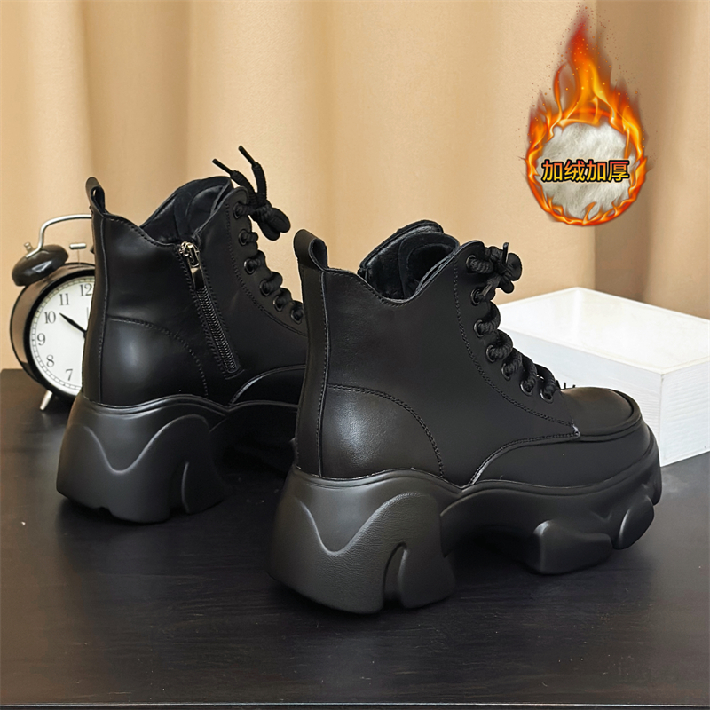 厚底马丁靴女款加绒靴子2025年冬季新款英伦风增高短靴复古机车靴