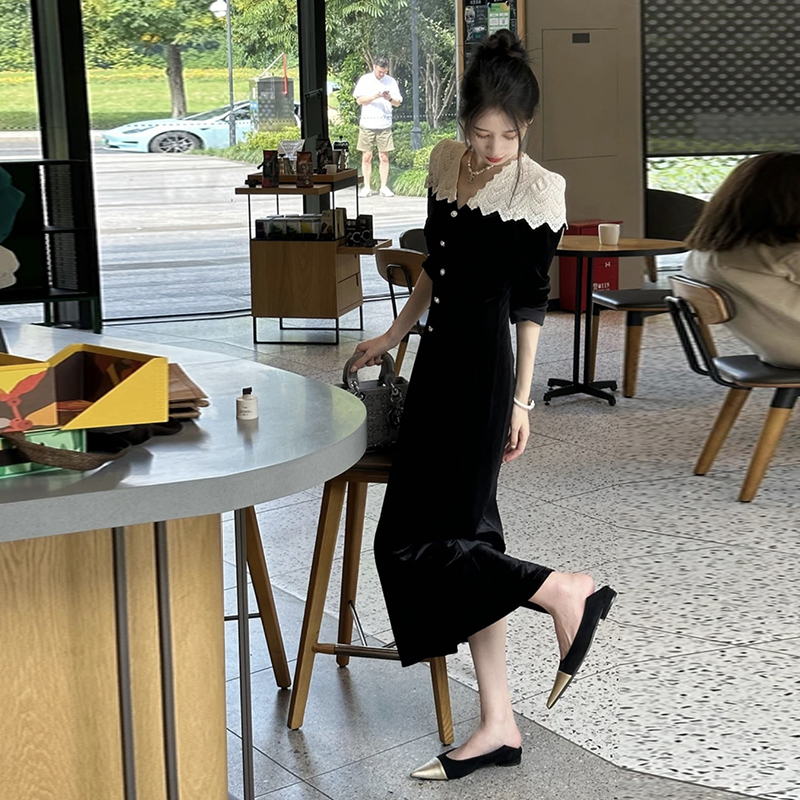 连衣裙2025年新款法式高级感复古气质收腰长裙女7724