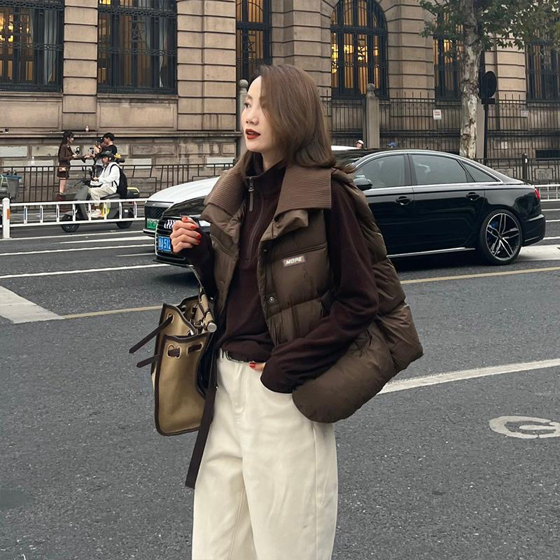 精致翻领  高端百搭美拉德棉马甲女翻领加厚外套秋冬新款