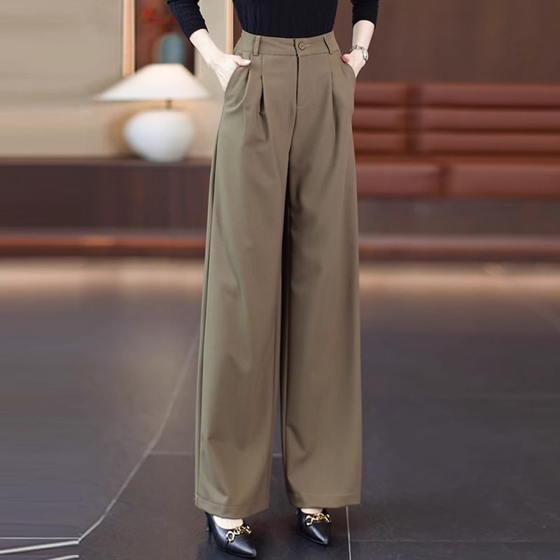 咖色阔腿裤女2025新款春秋高腰显瘦垂感休闲西裤宽松直筒西装裤子