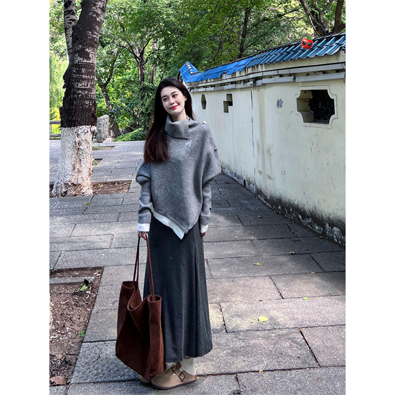 MARIE.COCO不规则高领针织毛衣女秋季新款高腰显瘦鱼尾半身裙套装