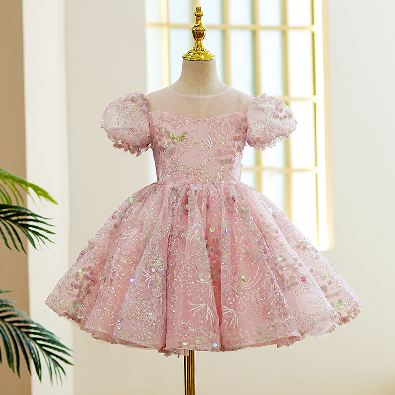 儿童晚礼服花童粉色女童公主裙蓬蓬纱洋气主持演出服高端走秀夏季