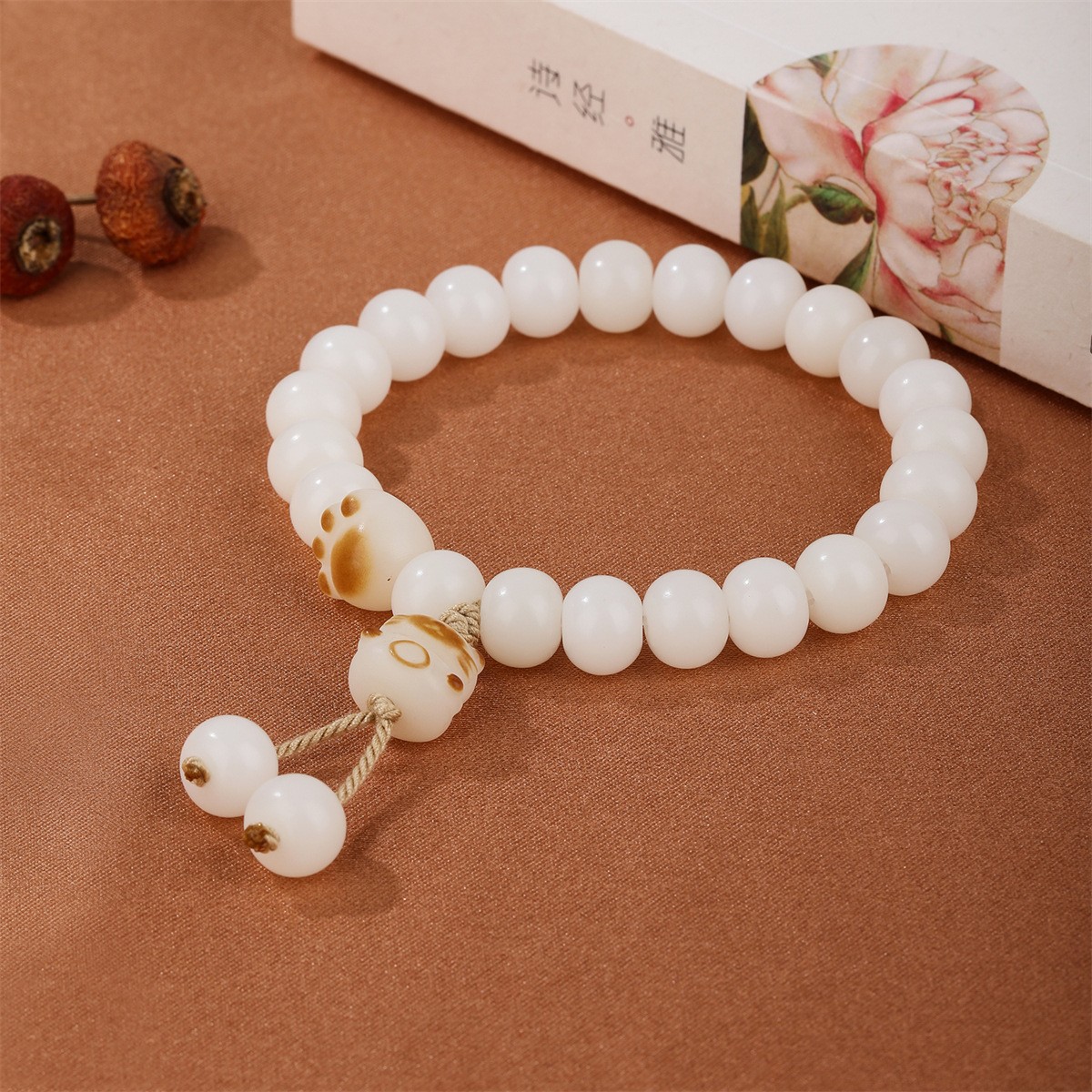 白菩提单圈手串苹果圆搭配猫爪炭烧小猫弟子珠手作款