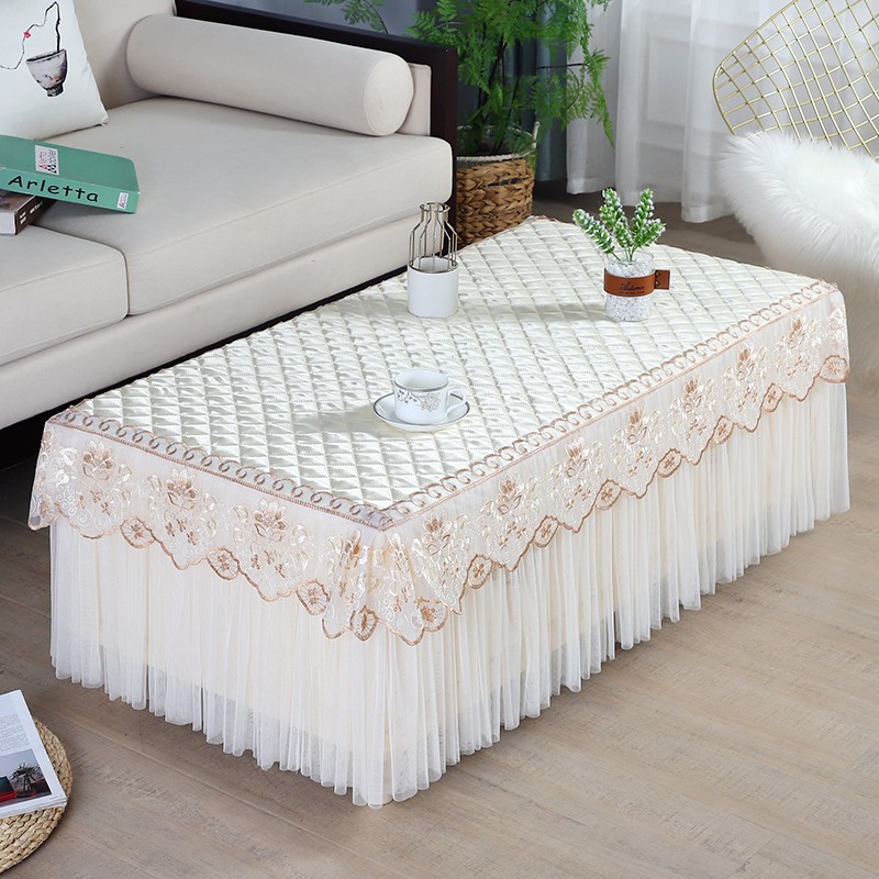 /蕾丝茶几桌布套罩现代电视柜盖布纱餐桌台布长方形客厅桌垫茶·