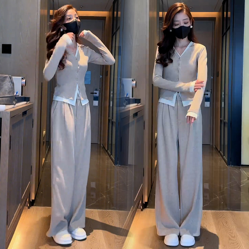 小个子休闲时尚运动服套装女2026年春秋季高级感显瘦阔腿裤两件套