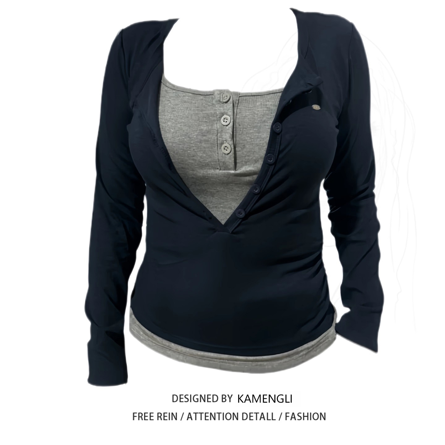 大码胖MM假两件正肩长袖T恤女春秋季新款撞色修身内搭打底衫上衣