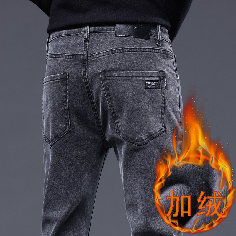 秋冬加绒加厚男士牛仔裤休闲裤男士百搭男裤韩版修身弹力舒适