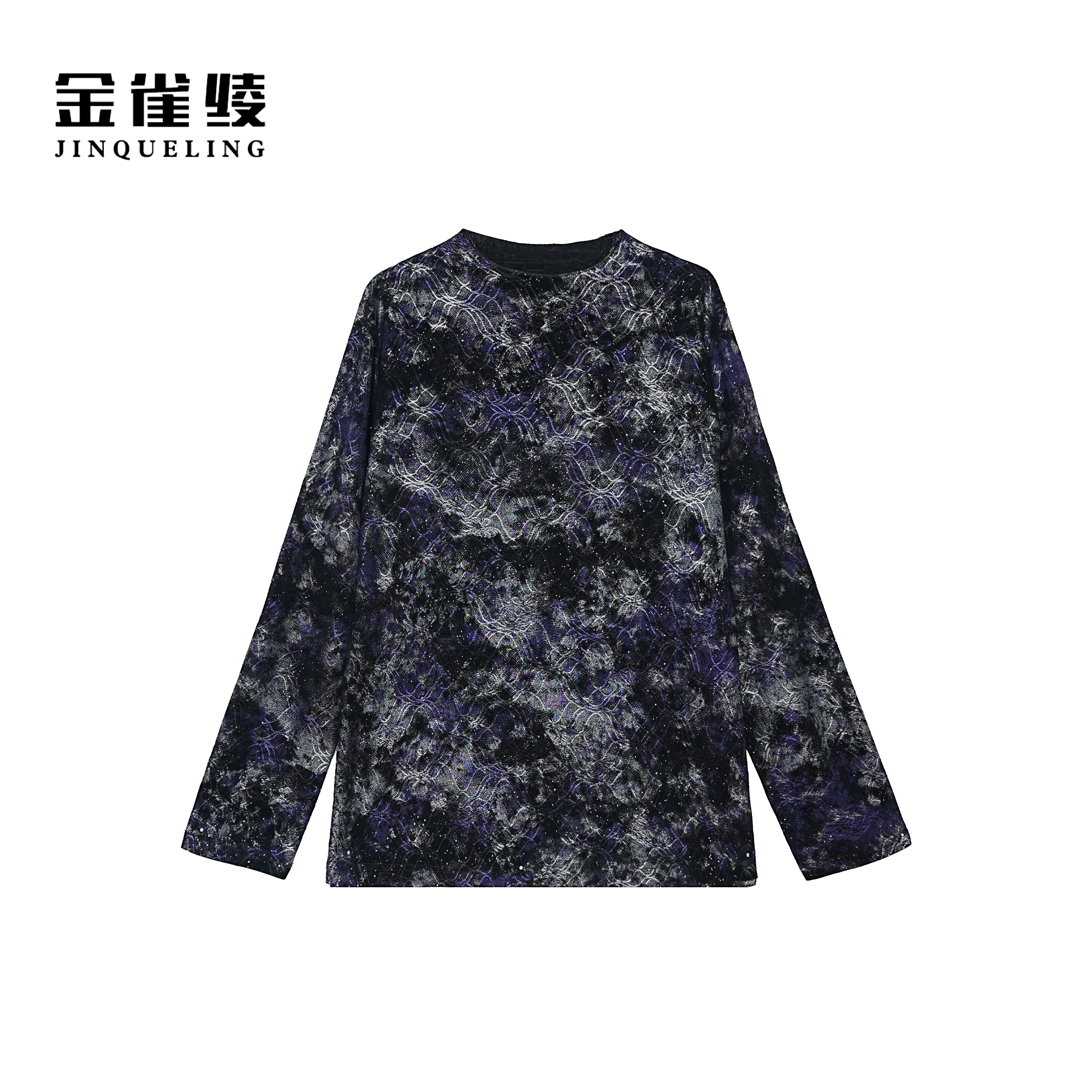 金雀绫【紫夜星河】法式设计款半高领加宽加大打底T恤SZA1SL846