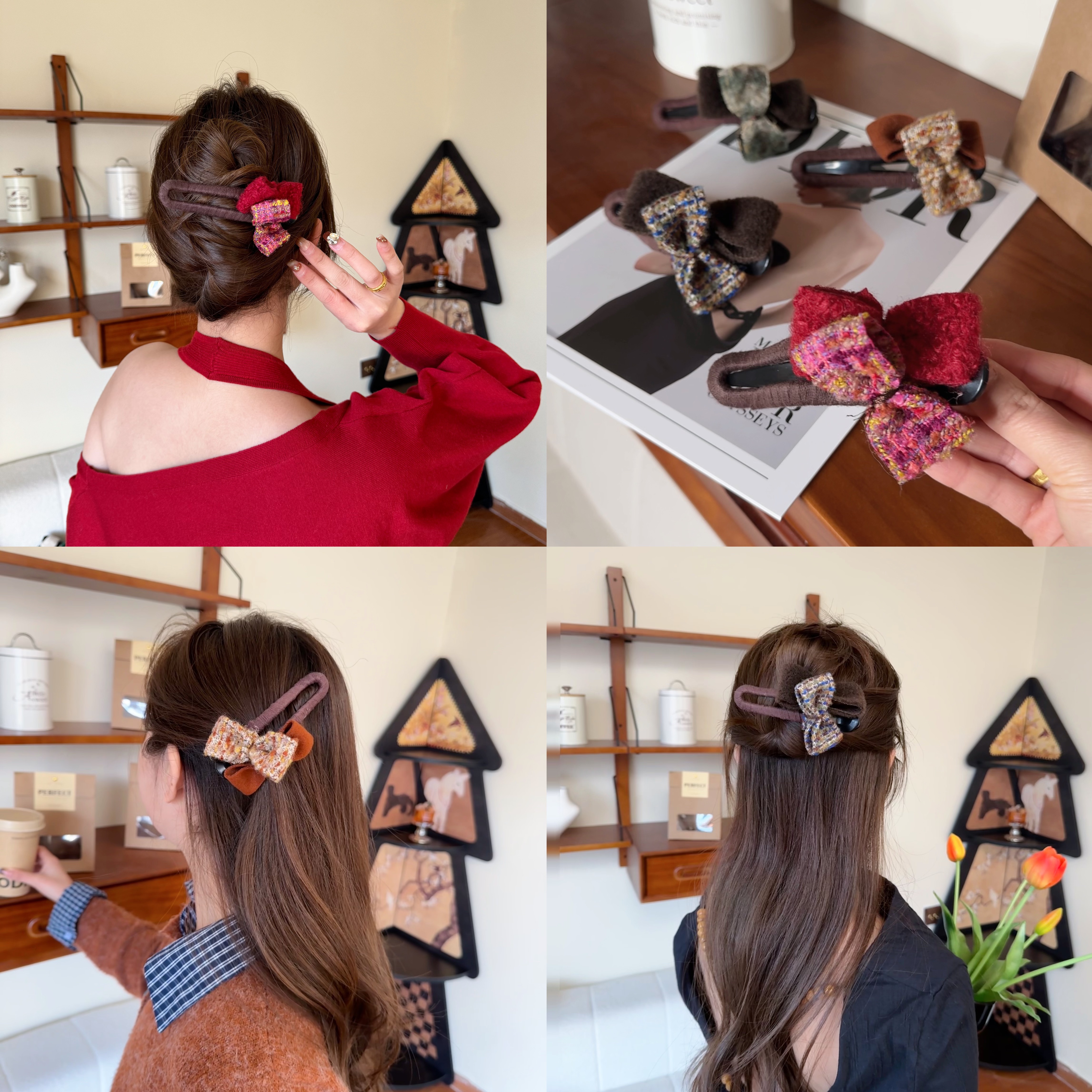 新年款小香风蝴蝶结毛绒鸭嘴夹女头花饰品2025新款高端爆款