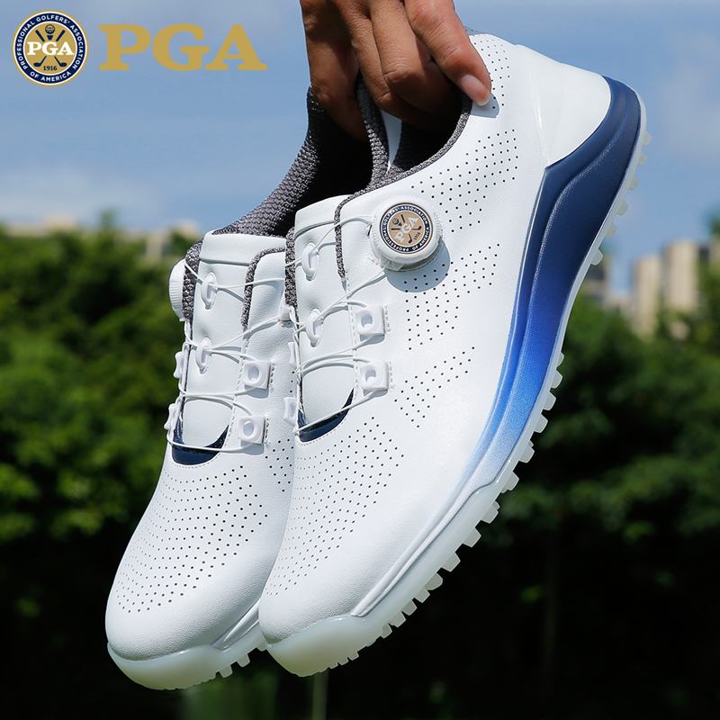 美国PGA 新款夏季透气高尔夫球鞋男鞋休闲运动鞋旋钮鞋带防滑鞋子