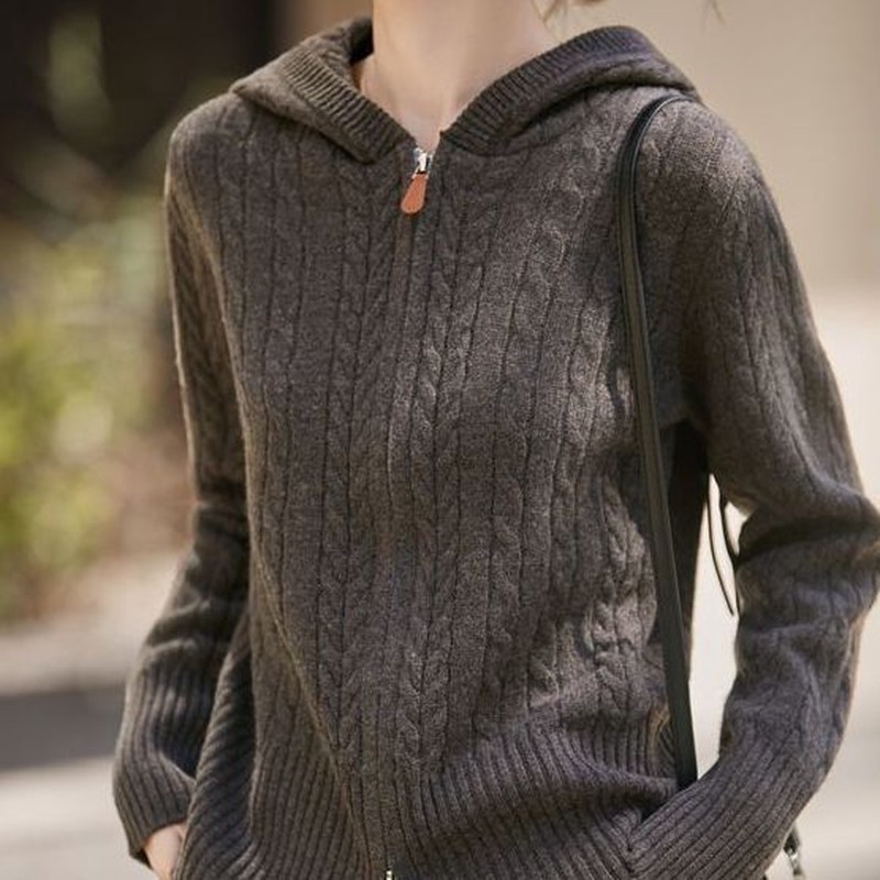 正品撤柜100羊毛衫麻花连帽针织衫女秋冬宽松百搭外爆款洋气新款