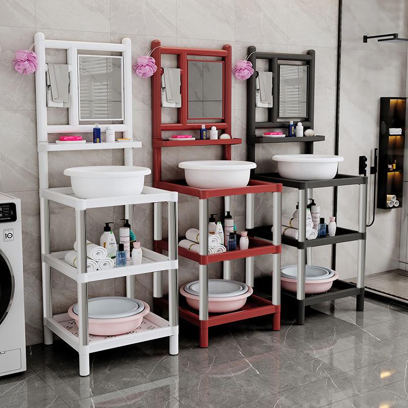 洗脸盆架厚农村浴室洗脸洗手防晒防水面盆架不锈钢带镜子包邮