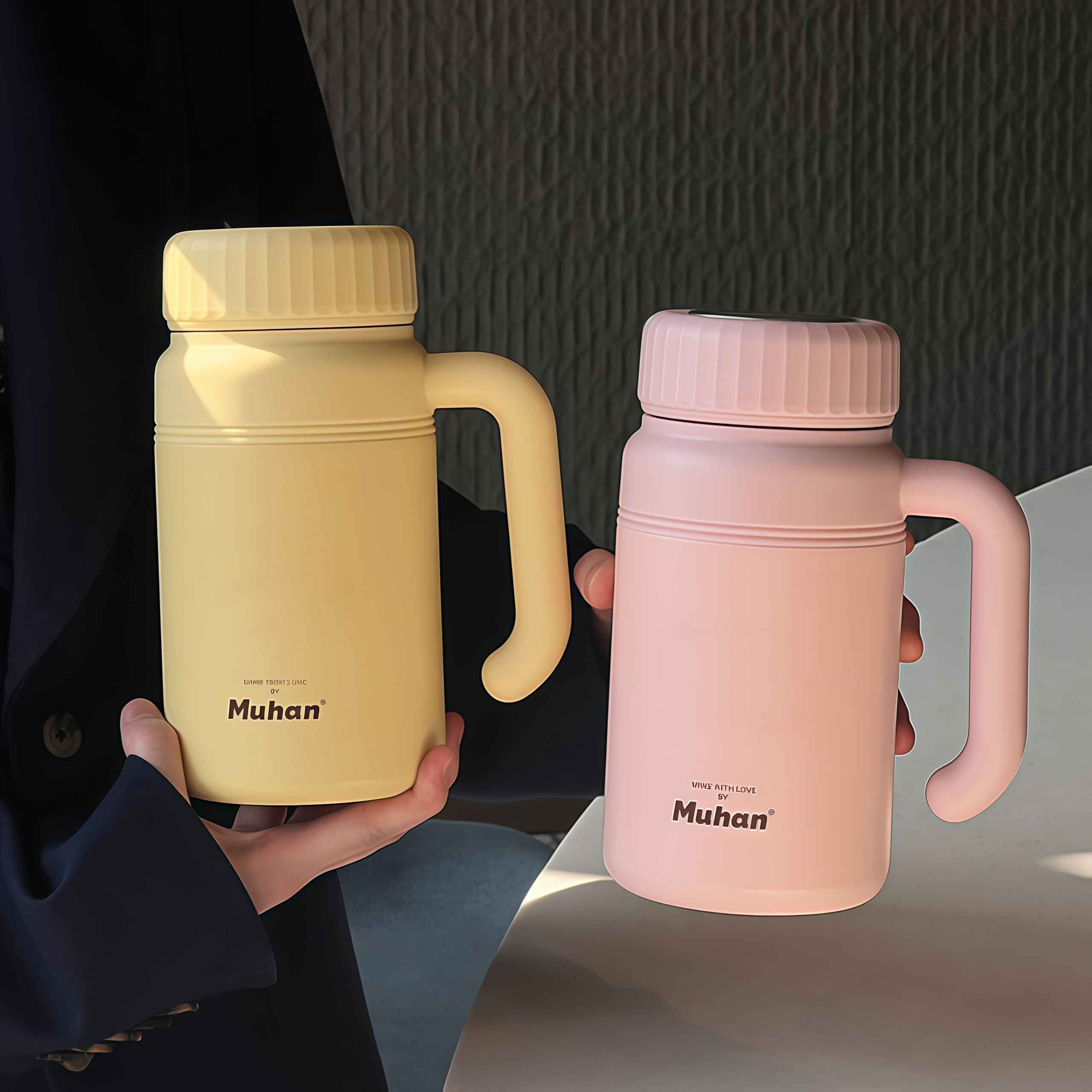 MUHAN陶瓷内胆简约保温杯大容量水杯女生高颜值新款男士泡茶杯子