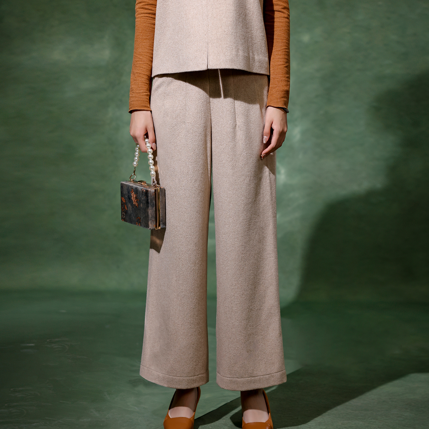 （崔万志工厂）绵羊毛呢 秋冬保暖厚款中高腰松紧休闲长裤 WZ6465