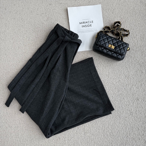 ［春春定制］新款韩版百搭修身显瘦时尚松紧腰侧系带阔腿休闲裤6889