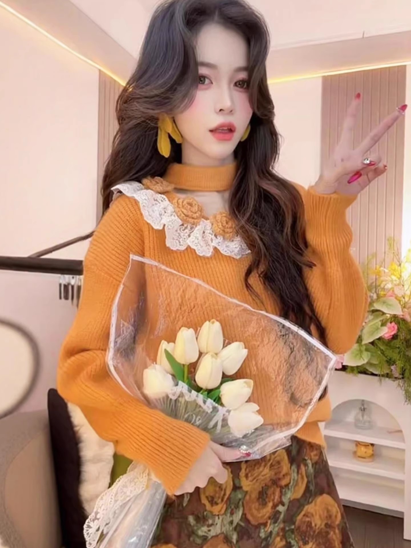 独特好看立体花朵毛衣女2026新款慵懒高级感显瘦针织衫上衣I6-74