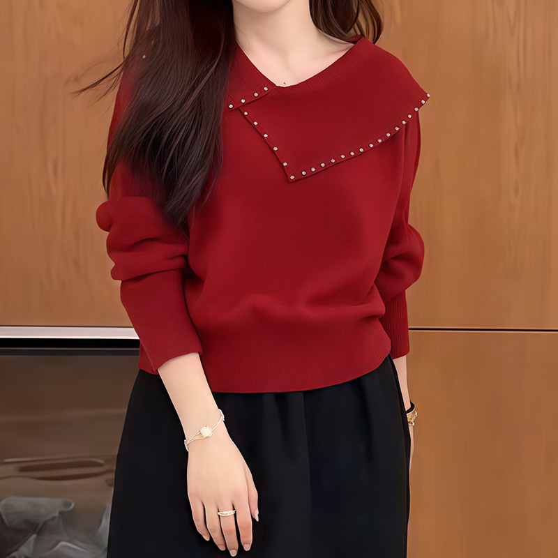 大码不规则翻领时尚毛衣针织衫女冬季胖mm巨好看的新年氛围感上衣