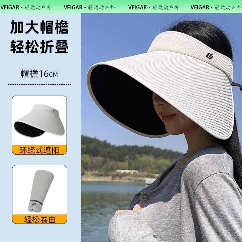 VEIGAR加大帽檐黑胶防晒帽女2025新款夏季遮阳防紫外线空顶太阳帽