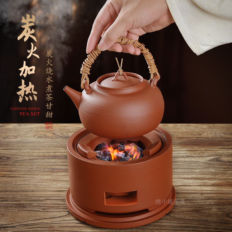 潮州原矿红泥炭炉炭火小炉手工煮茶围炉火工夫跳盖藤编提梁砂铫壶