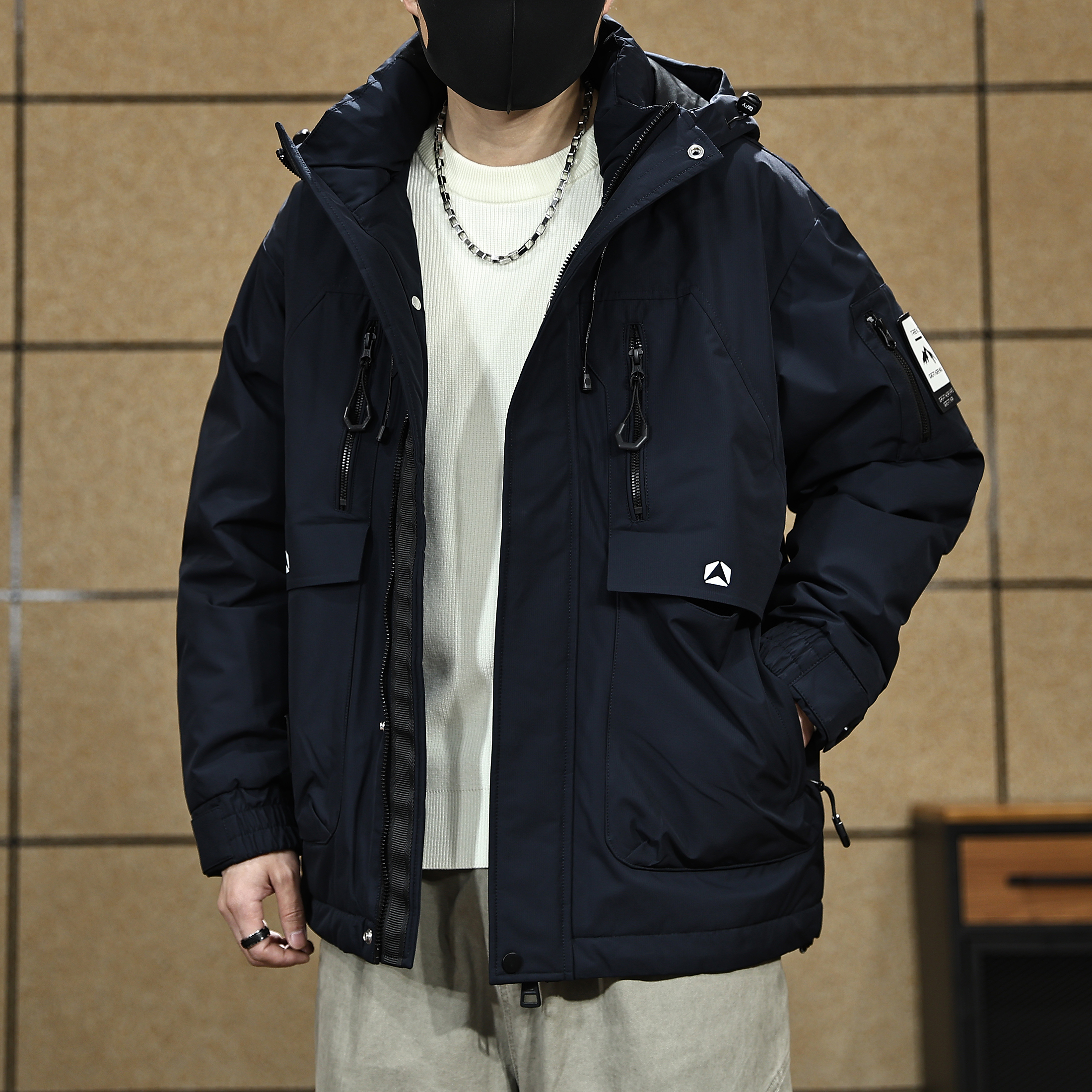 秋冬90%鸭绒美式羽绒服男士宽松大码保暖上衣冬季工装连帽外套
