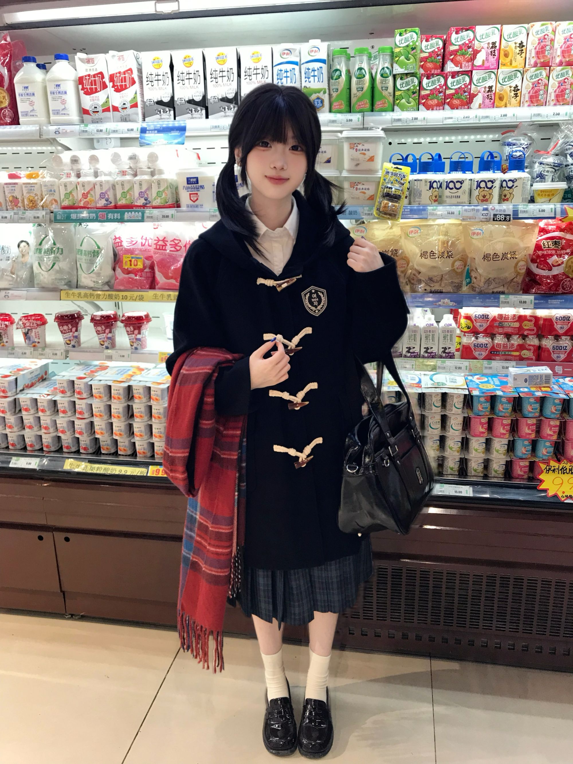 零度句号JK牛角扣连帽大衣冬季日系学院风夹棉加厚中长款毛呢外套