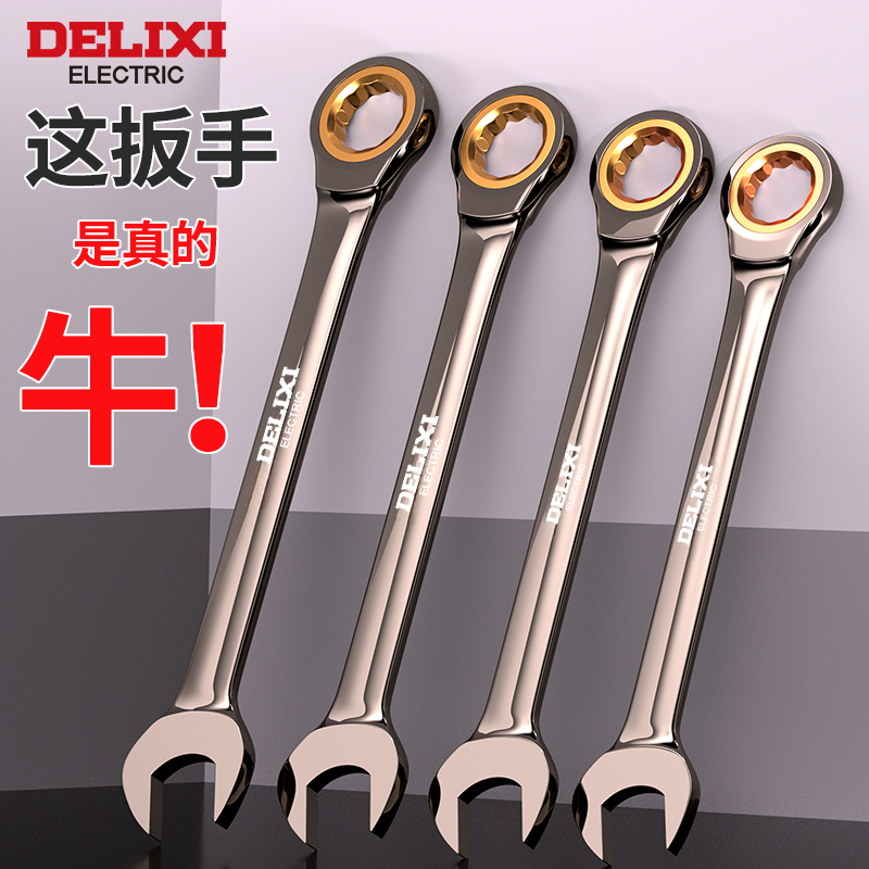德力西两用快速棘轮扳手套装省力自动梅花开口13快轮万能工具大全