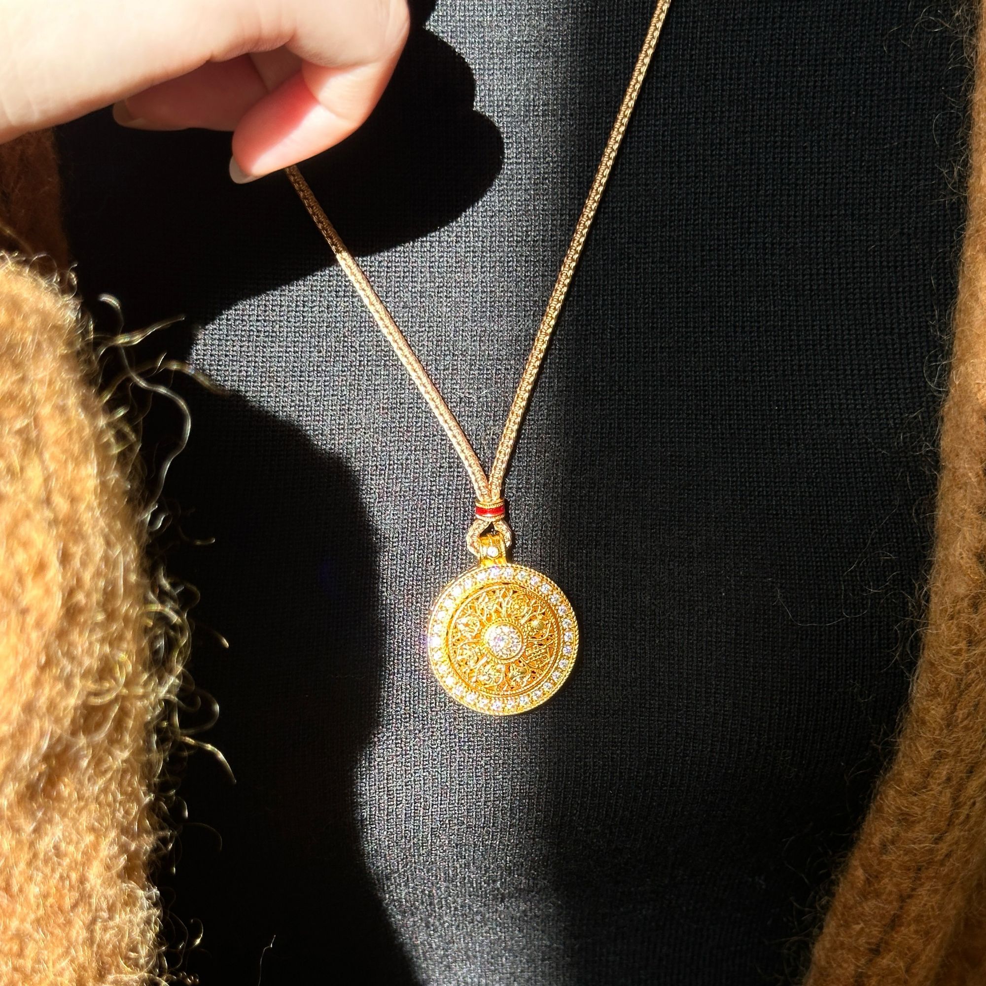 铜合金吊坠 可旋转古法鎏金八宝罗盘韦雪同款项链女新中式毛衣链