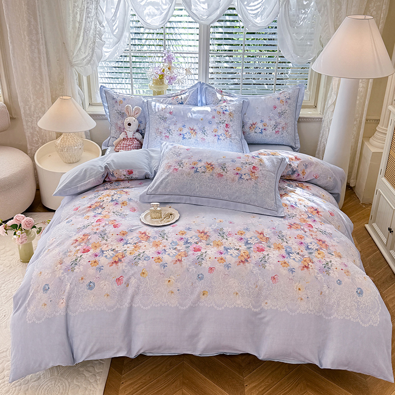 床上纯棉四件套100%全棉磨毛加厚被套数码印花被罩亲肤床单床笠款