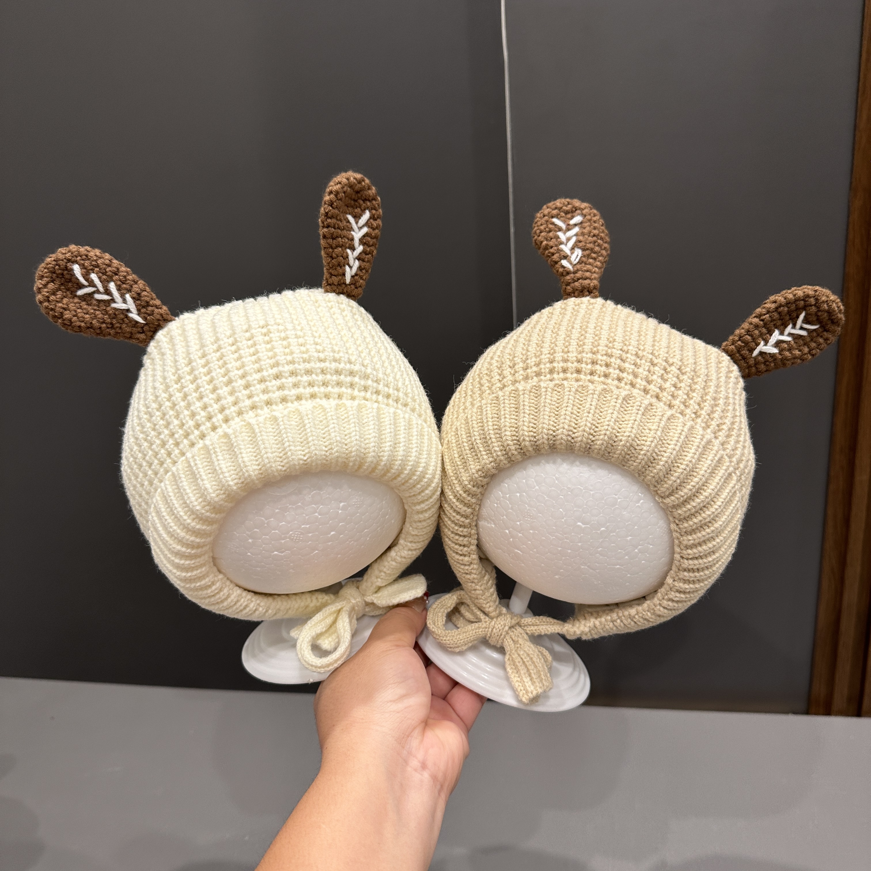 婴儿帽子秋冬季超萌针织护耳男女童冬款保暖宝宝防风可调节毛线帽