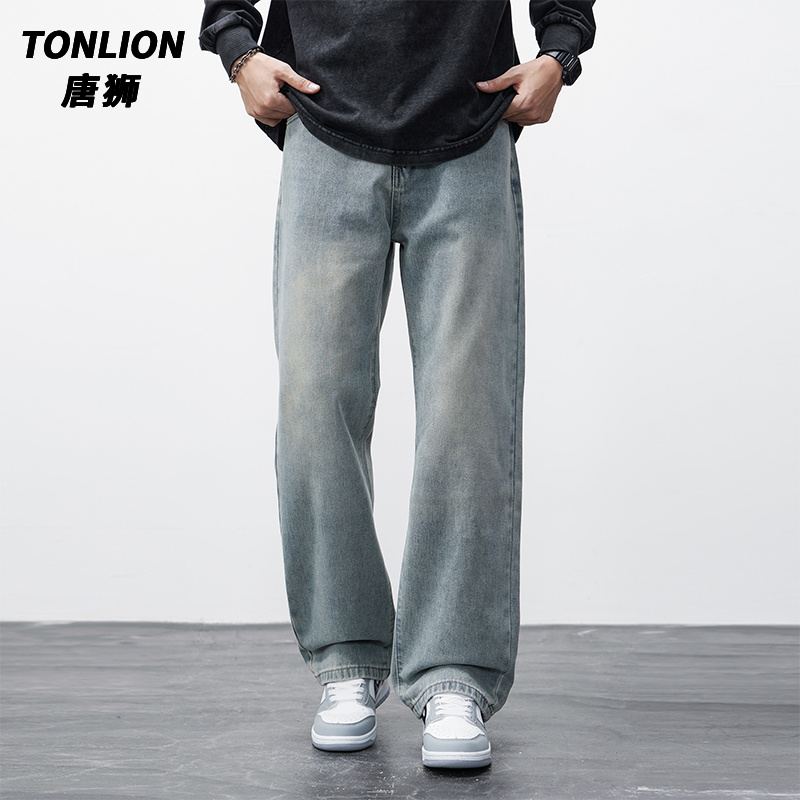 唐狮2025秋季新款牛仔裤男士休闲百搭高腰复古宽松直显瘦筒裤子